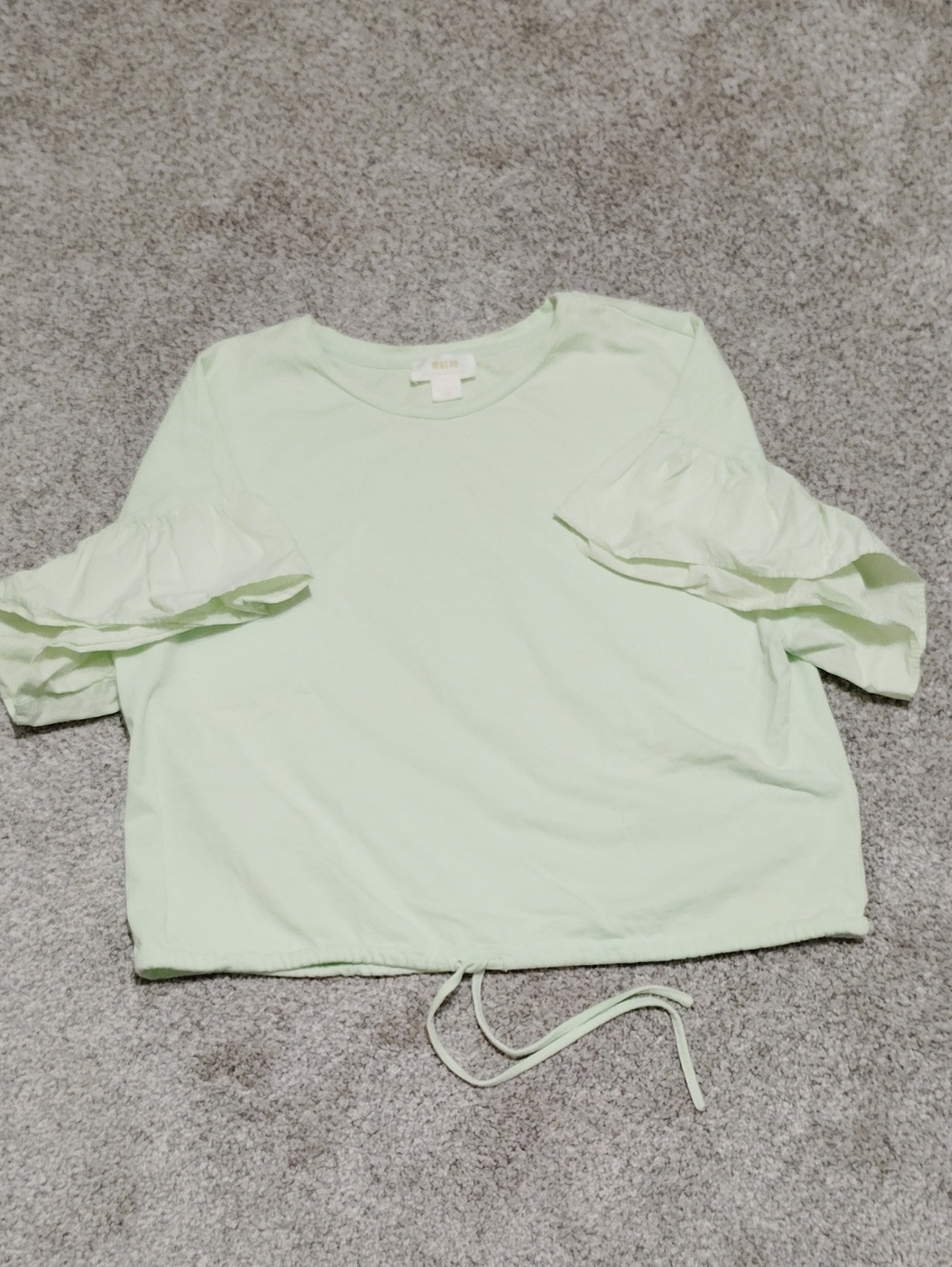 Anthropologie Mint Ruffle-Sleeve Crop Top
